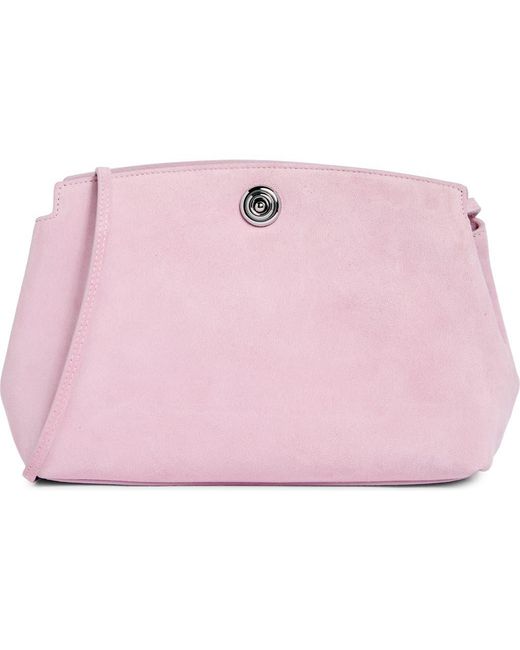 Liffner Pink Large Pushlock Suede Clutch