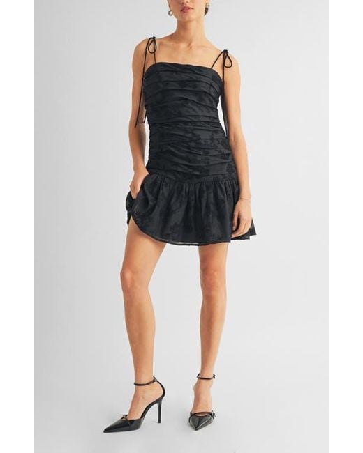 Arose Studio Black Kienna Jacquard Pleated Sleeveless Minidress