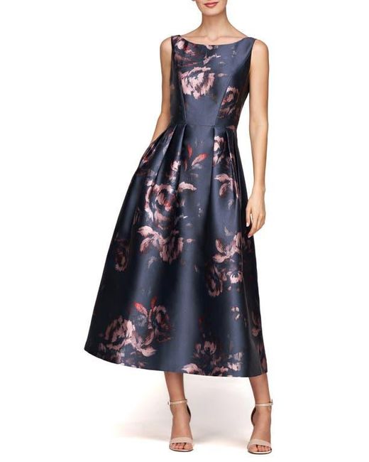 Kay Unger Blue Floral A-Line Cocktail Dress