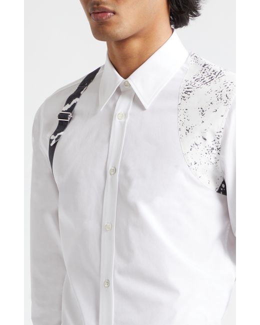 Alexander McQueen White Harness Fold Print Cotton Poplin Button-up Shirt for men