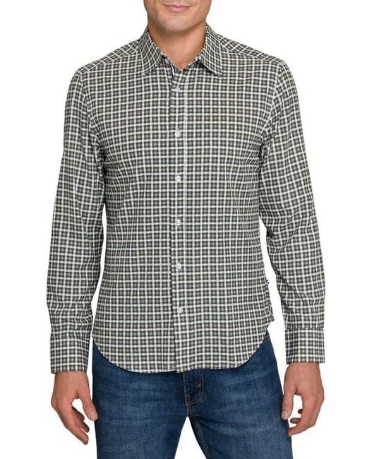 Brooklyn Brigade Gray Grid Print Woven Long Sleeve Basic for men