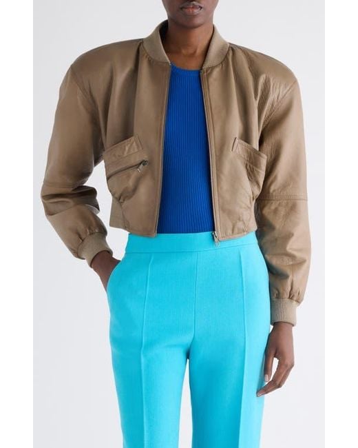 Chloé Blue Crop Leather Bomber Jacket