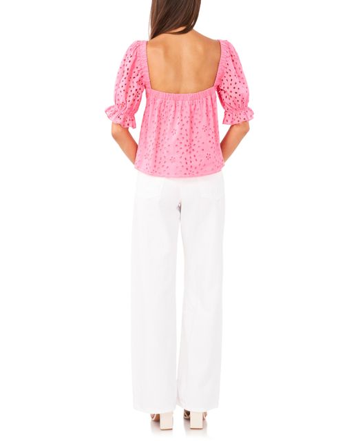 1.STATE Pink Eyelet Puff Sleeve Top