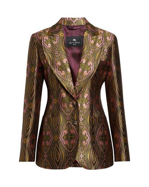 Etro Green Fitted Jacquard Jacket