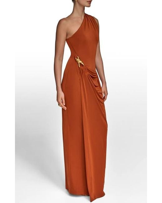 Donna Karan Red One-Shoulder Stretch Jersey Gown