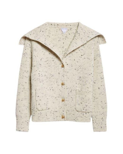 Bottega Veneta Natural Knot Button Wool Blend Rib Cardigan