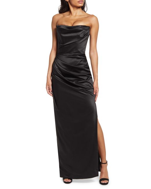 House Of Cb Adrienne Satin Strapless Gown in Black | Lyst