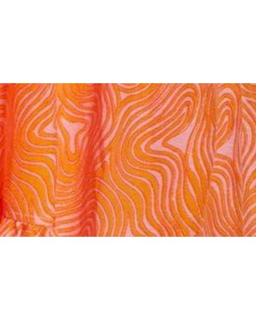 Cinq À Sept Orange Letitia Waves Print Cotton & Silk Trapeze Minidress