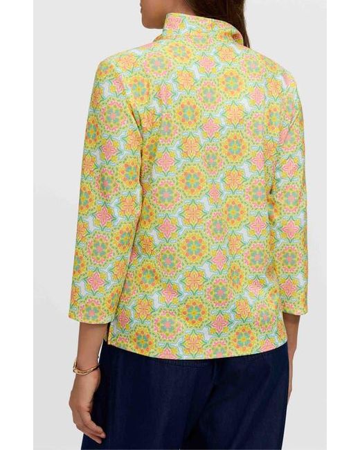 Foxcroft Yellow Tammy Tile Print Ruffle Collar Top