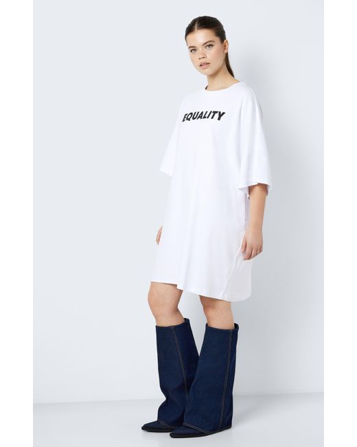 Noisy May White Mocca Oversize Organic Cotton Graphic T-shirt Dress