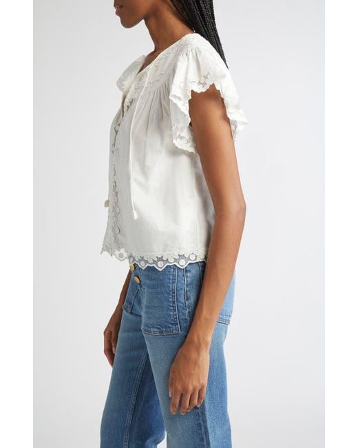 Ulla Johnson Blue Effie Flutter Sleeve Cotton Top