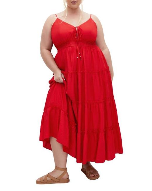 City Chic Aiza Tiered Tie Front Sleeveless Maxi Dress