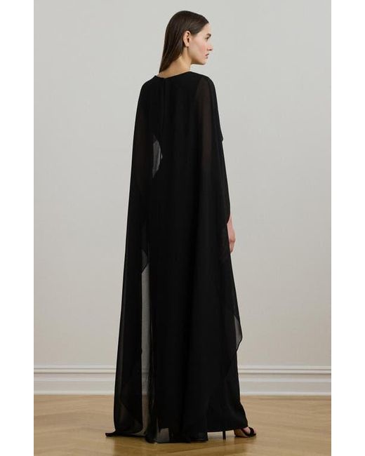 Ralph Lauren Black Semisheer Capelet Georgette Gown