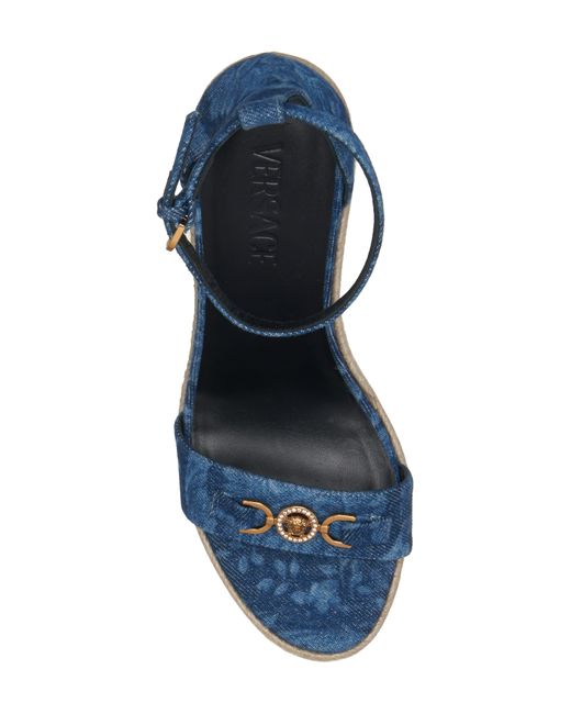 Versace Blue Medusa '95 Espadrille Platform Wedge Sandal