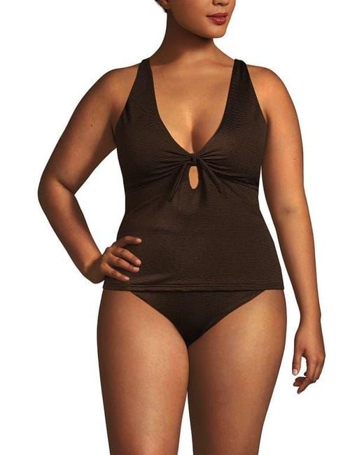 Lands' End Shine Ribbed Tankini Top And High Waisted Bottom