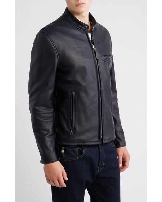 Schott Nyc Black Café Racer Oil Tanned Leather Moto Jacket for men