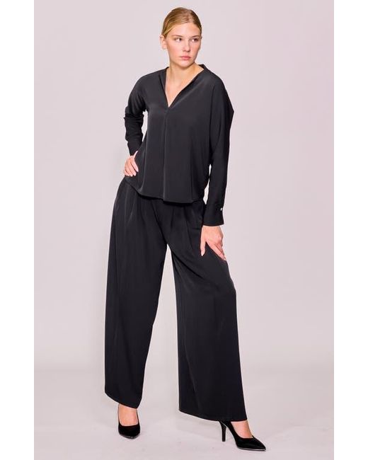 MELLODAY Black Crepe Split Front Top