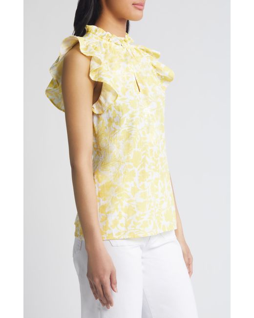 Caslon Yellow Caslon(r) Flounce Sleeve Cotton Gauze Top