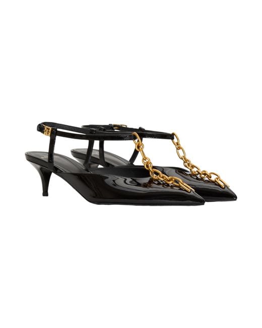 Balmain Black Sync Chain Kitten Slingbacks