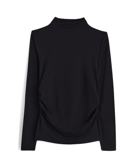 Madewell Black Ruched Mock Neck Long Sleeve Top