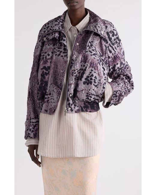 Dries Van Noten Vida Orchid Spots Print Textured Satin Moto Jacket