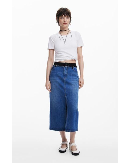 Desigual Blue Two-Tone Pencil Skirt