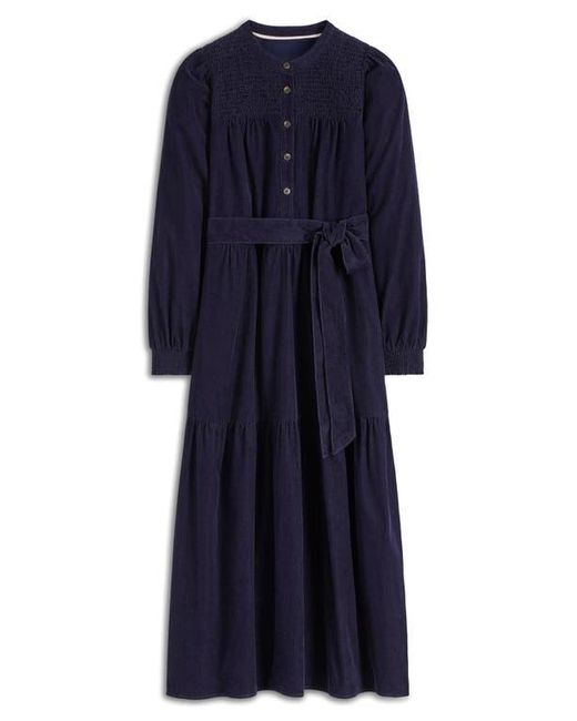 Boden Blue Cecily Belted Long Sleeve Cotton Corduroy Midi Dress