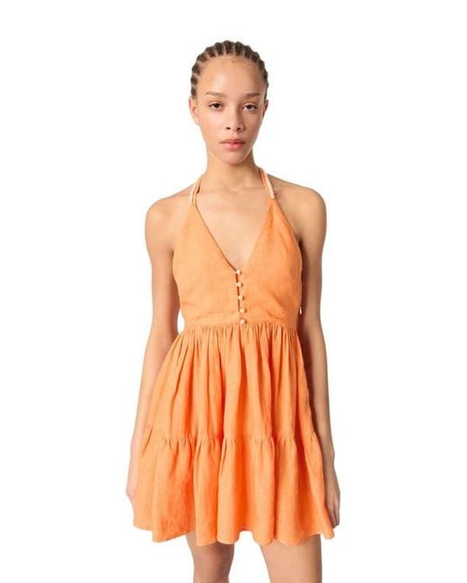 Maje Orange Short Linen Dress