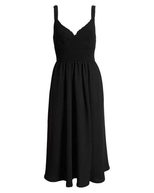 Nordstrom Black Smocked Bodice Sleeveless Midi Dress