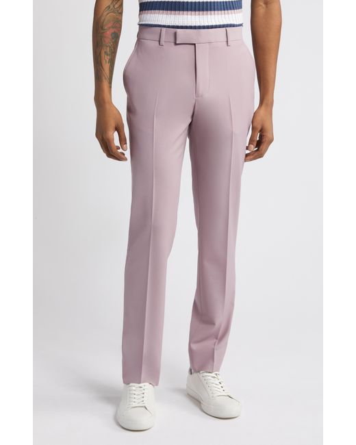 Open Edit Pink Solid Extra Trim Wool Blend Trousers for men