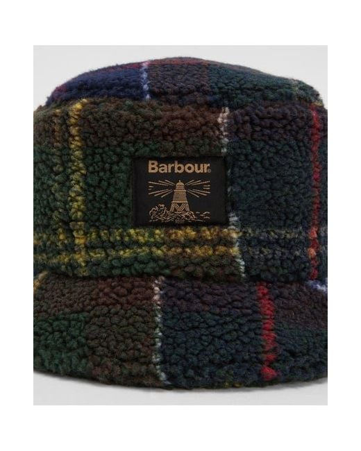 Barbour Green Field Tartan Fleece Bucket Hat for men