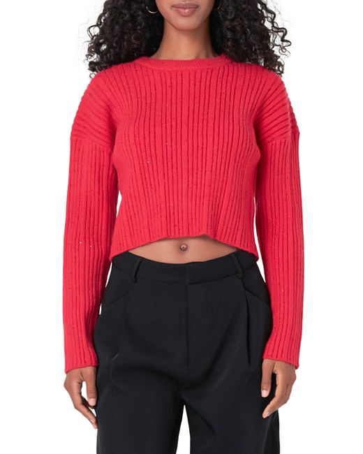 Endless Rose Red Sequin Crop Sweater