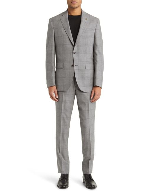 Ted Baker Gray Jay Slim Fit Plaid Wool Suit for men