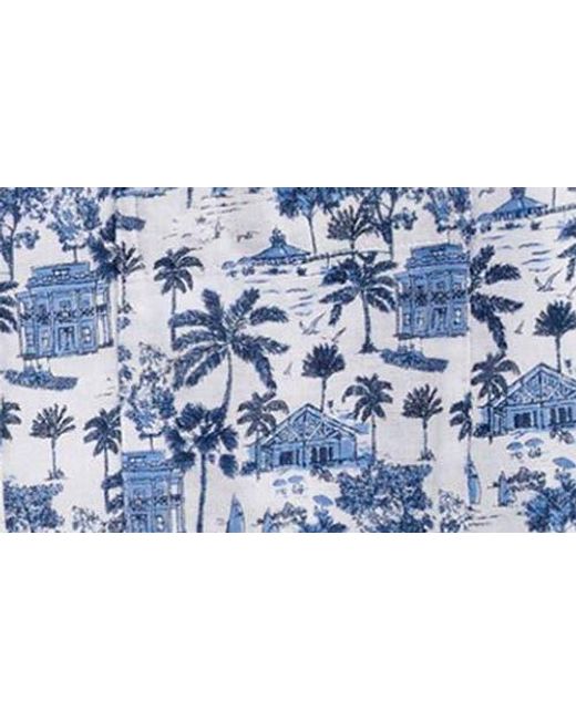Vineyard Vines Blue Gasparilla Scenic Print Short Sleeve Linen Blend Button-Down Shirt for men