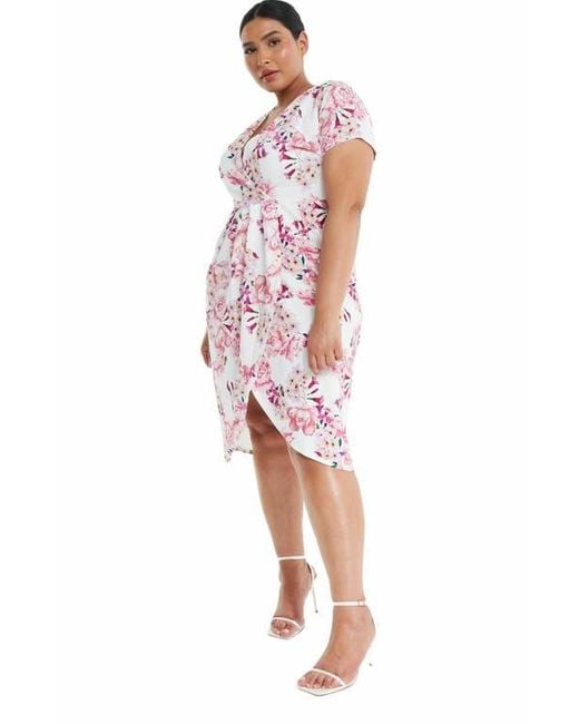 Quiz Red Plus Size Floral Scuba Crepe Wrap Maxi Dress