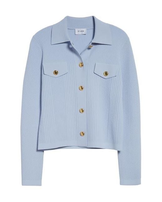 St. John Blue Mixed Stitch Flatback Rib Jacket