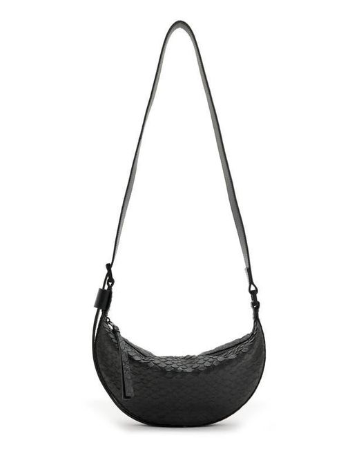 AllSaints Black Half Moon Snake Embossed Leather Crossbody Bag