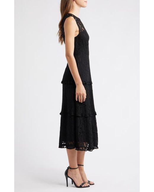 Anne Klein Sleeveless Tiered Ruffle Lace Midi Dress in Black | Lyst