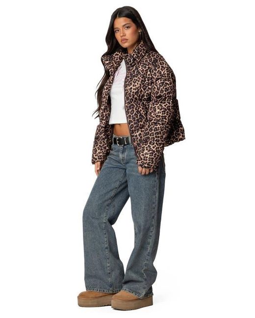 Edikted Brown Dalya Print Puffer Jacket