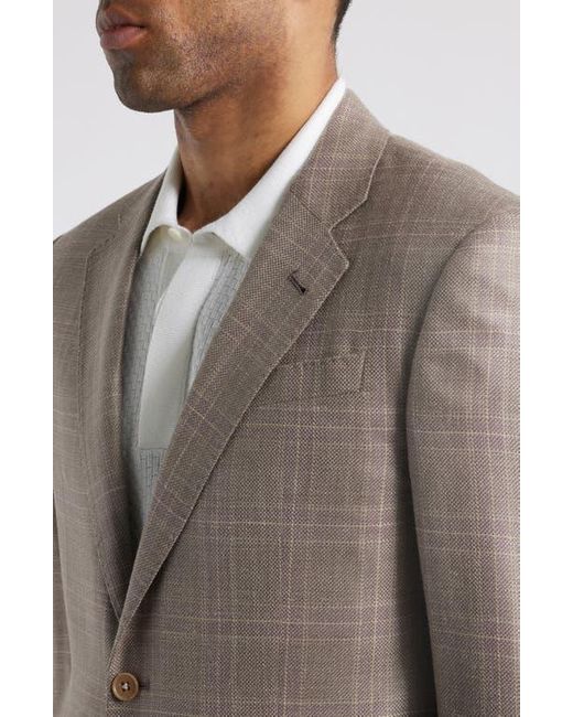 Emporio Armani Brown Windowpane Check Wool & Silk Blend Sport Coat for men