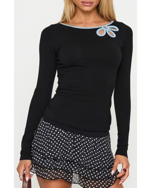 Princess Polly Black Floral Cutout Long Sleeve Top