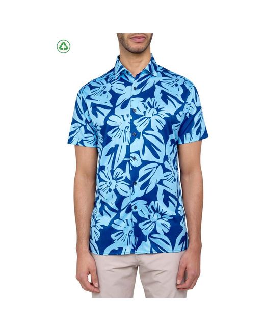 Con.struct Blue Regular Fit Exploded Floral Print Recycled Performance Golf Button-Down Shirt for men