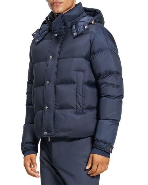 Theory Blue Marquez Puffer Jacket With Removable Hood for men