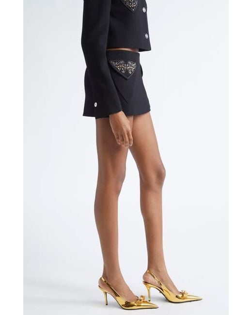 Versace Black Embellished Wool Crepe Miniskirt