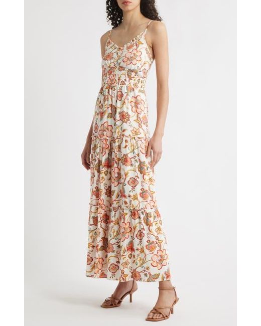 Halogen® Natural Floral Smocked Maxi Sundress