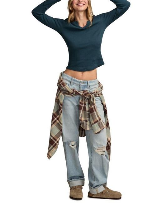 Lucky Brand Blue Cutwork Detail Cotton Rib Top