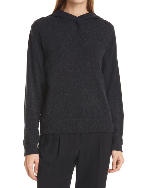 Vince Black Overlap Wool & Cashmere Hooded Sweater