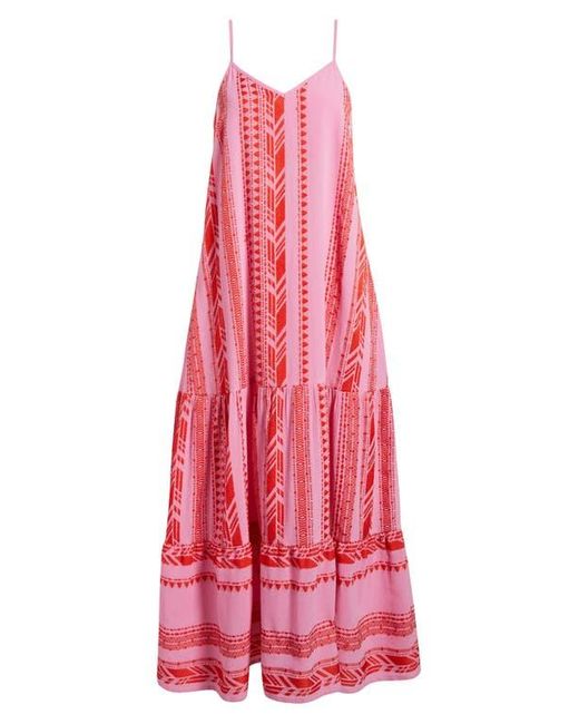 Elan Pink Embroidered Tiered Cotton Blend Cover-Up Maxi Dress