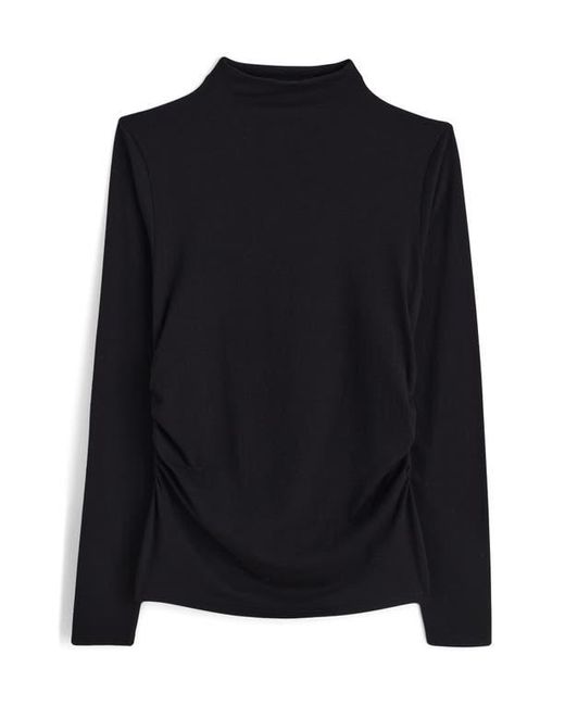 Madewell Black Ruched Mock Neck Long Sleeve Top