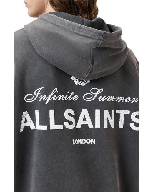AllSaints Gray Soleil Oth Cotton Graphic Hoodie for men
